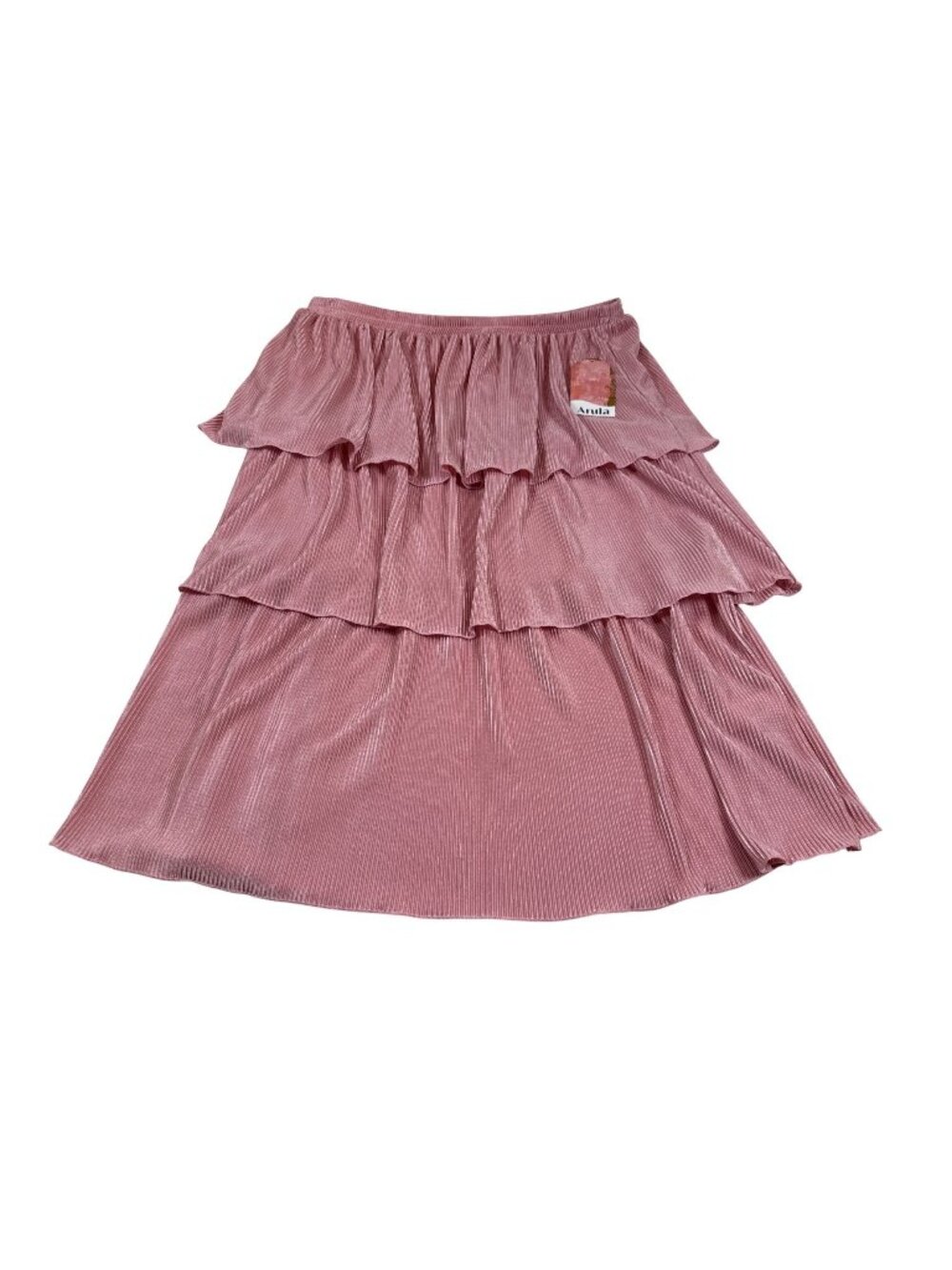 NWT Arula Womens Tiered Pleated Pink Midi Skirt XL Shimmering Texture (PP586)